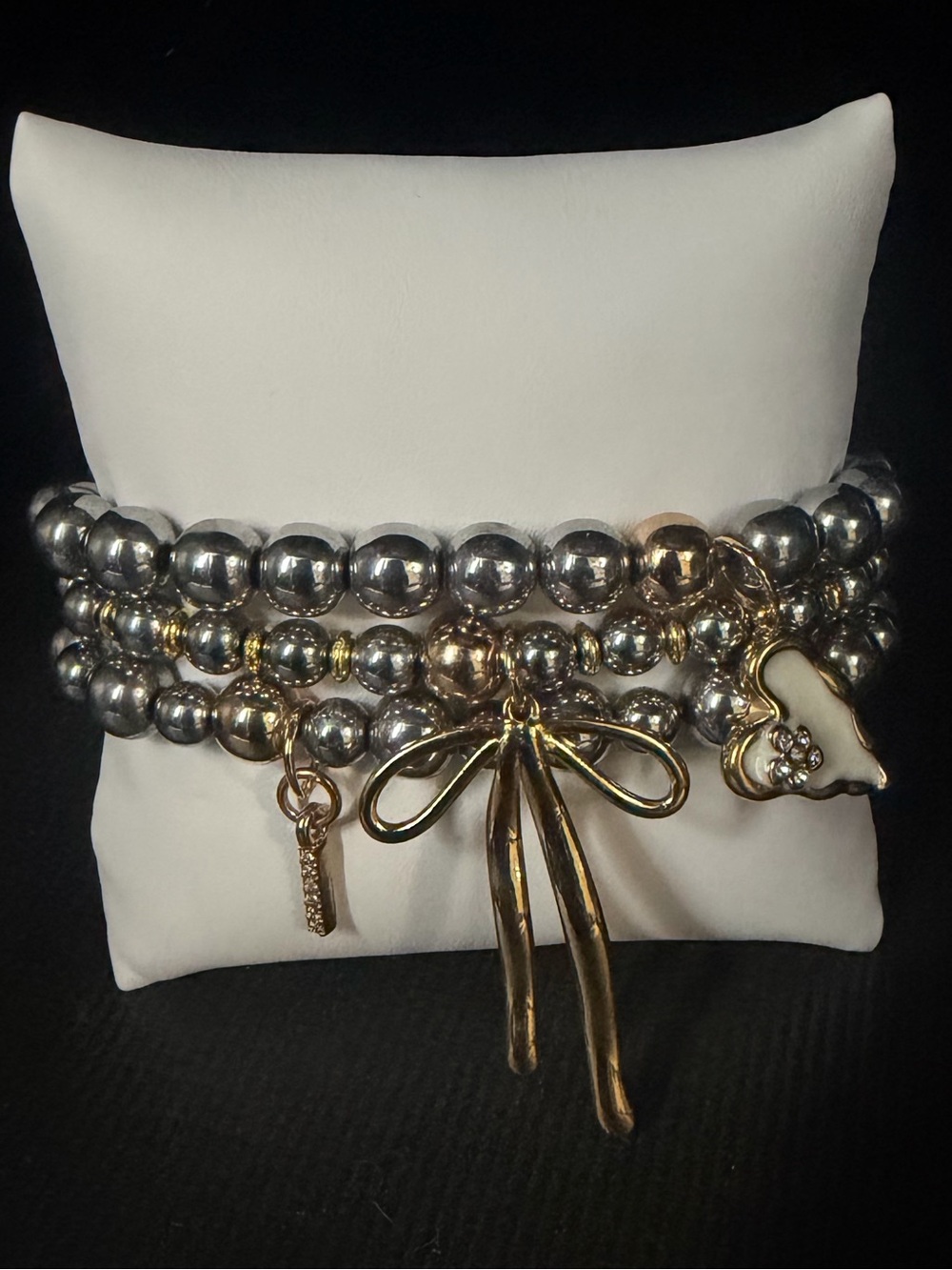 Gold And Silver Hematite with Charms Bracelet Stack